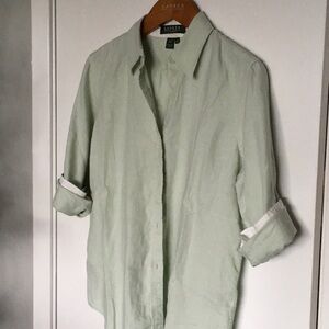 Linen Mint Color Button Down Shirt 106